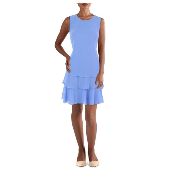 Ralph Lauren Dresses & Skirts - Lauren Ralph Lauren Womens Blue Ruffled Above Knee Shift Dress 2 NWT